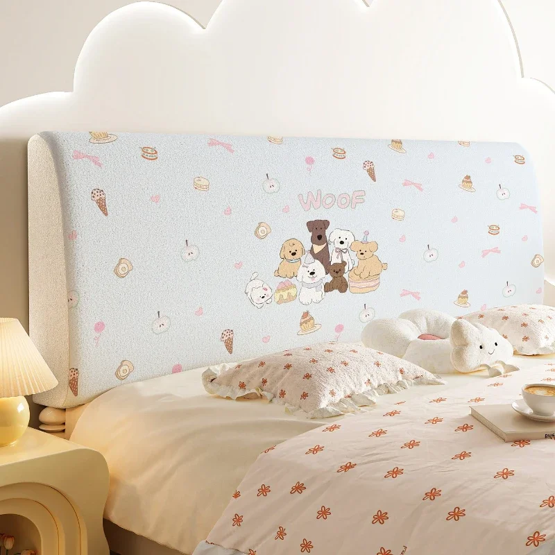 Playful Kitten Illustration Backrest Cover with Elastic Fits Standard Beds Dust-proof Cloth Scratch Resistant Slipcover for Kids