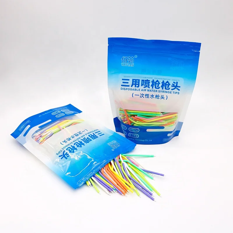

250 шт. цветной пластиковый одноразовый 3-ходовой шприц для воздуха и воды с изогнутыми наконечниками, 5 пакетов/10 пакетов