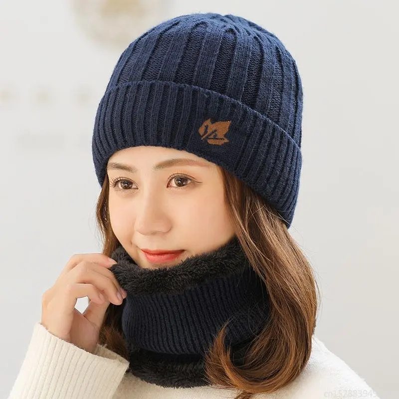 Youpin-gorro de punto Unisex, bufanda con patrón de hoja de arce, forro grueso, traje de terciopelo, Color sólido, novedad de 2022
