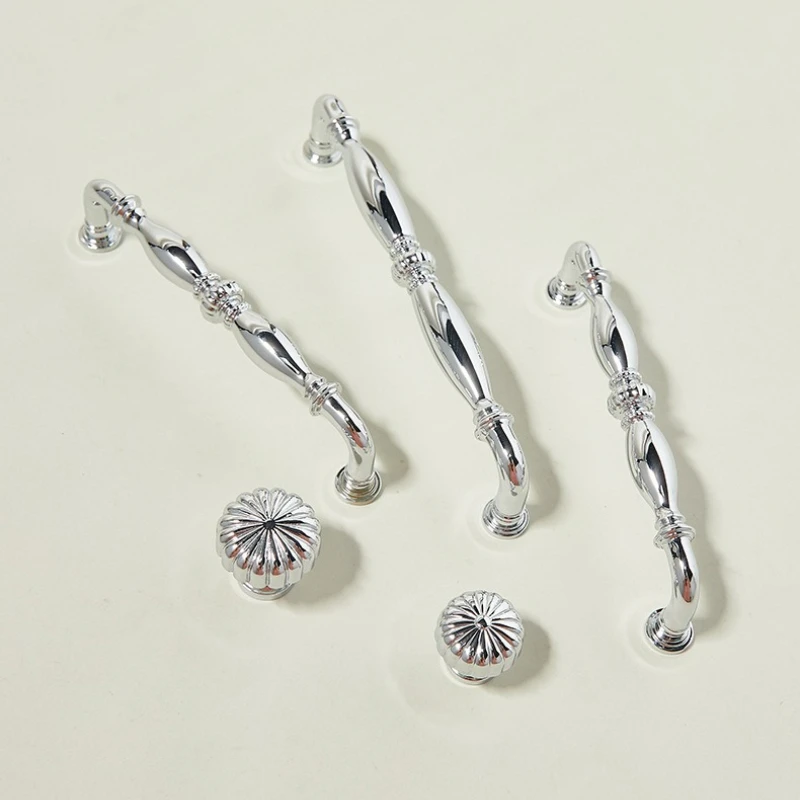 Solid Brass Chrome Plating Silver Luxury Copper Furniture Hardware Pull Kitchen Cabinet Door Handle Wardrobe Dresser Drawer Knob