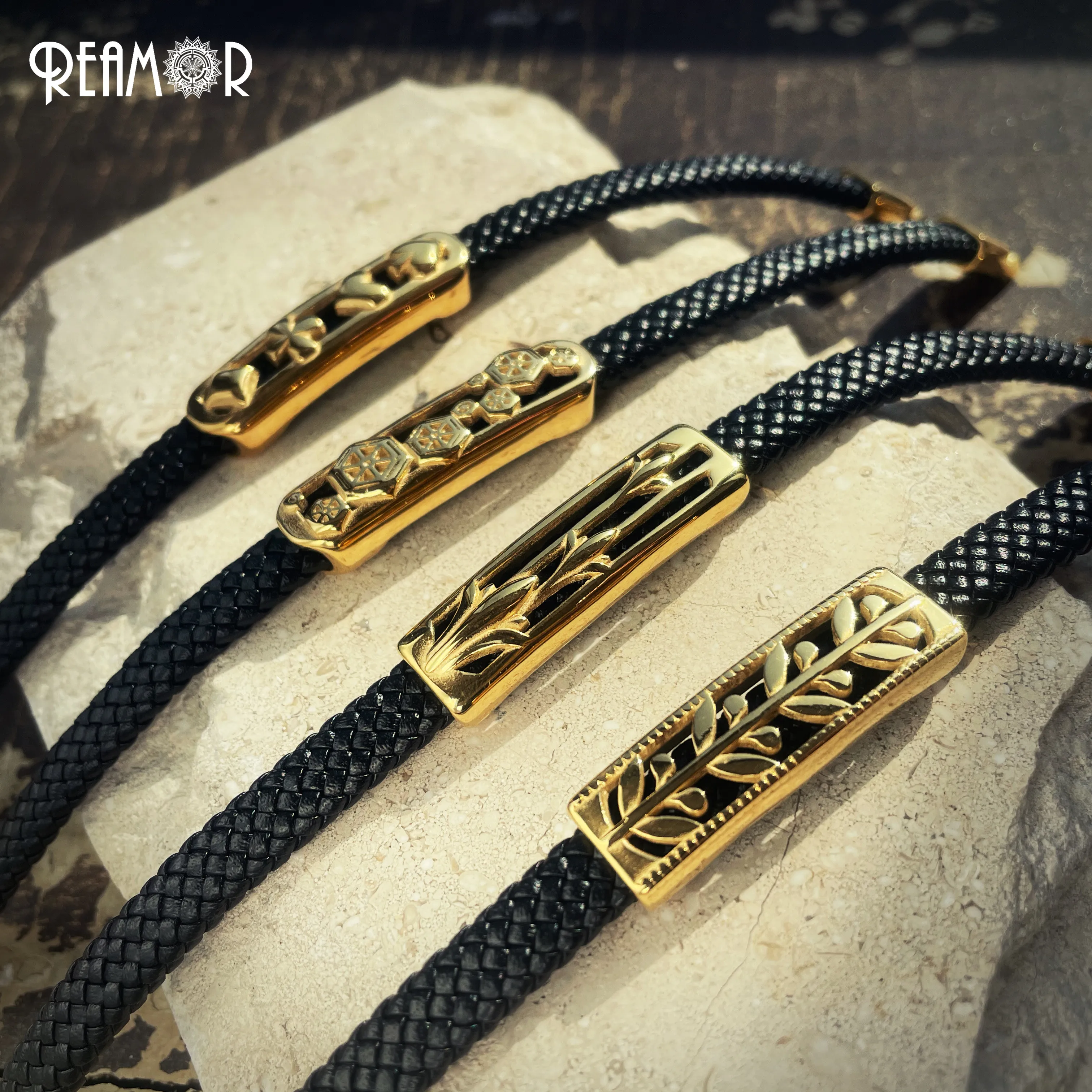 REAMOR Gold Color Stainless Steel Hollow Geometric Slider Beads 8*4mm Square Hole Beads DIY Leather Bracelets Jewelry Accessorie