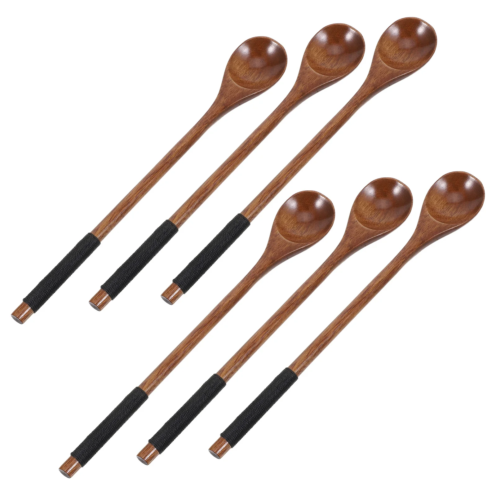 

6Pcs Long Handle Wooden Coffee Spoons Natural Brown Japanese Style Honey Stirring Mini Teaspoons for Mixing Serving