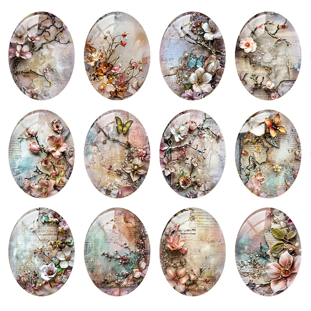 

Random Mixed Round/Oval/Square Flower Branch Butterfly Photo Glass Cabochon Flatback Demo Cameo For Diy Jewelry Making Handmade