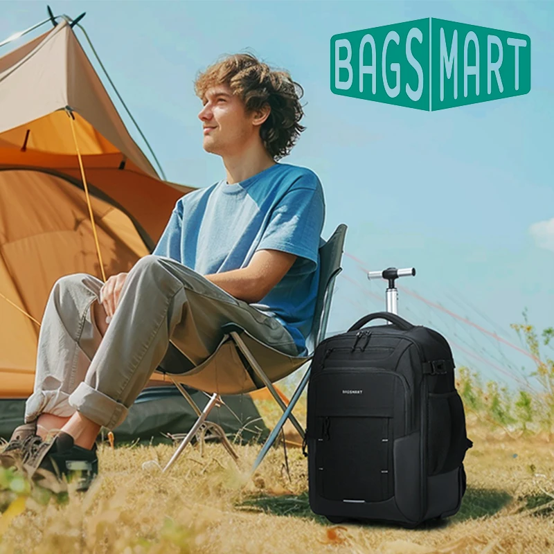 BAGSMART Rolling Backpack 17 Inch Laptop Lightweight Water Resistant 40L Wheeled Backpack Trolley Luggage for Men Women Travel