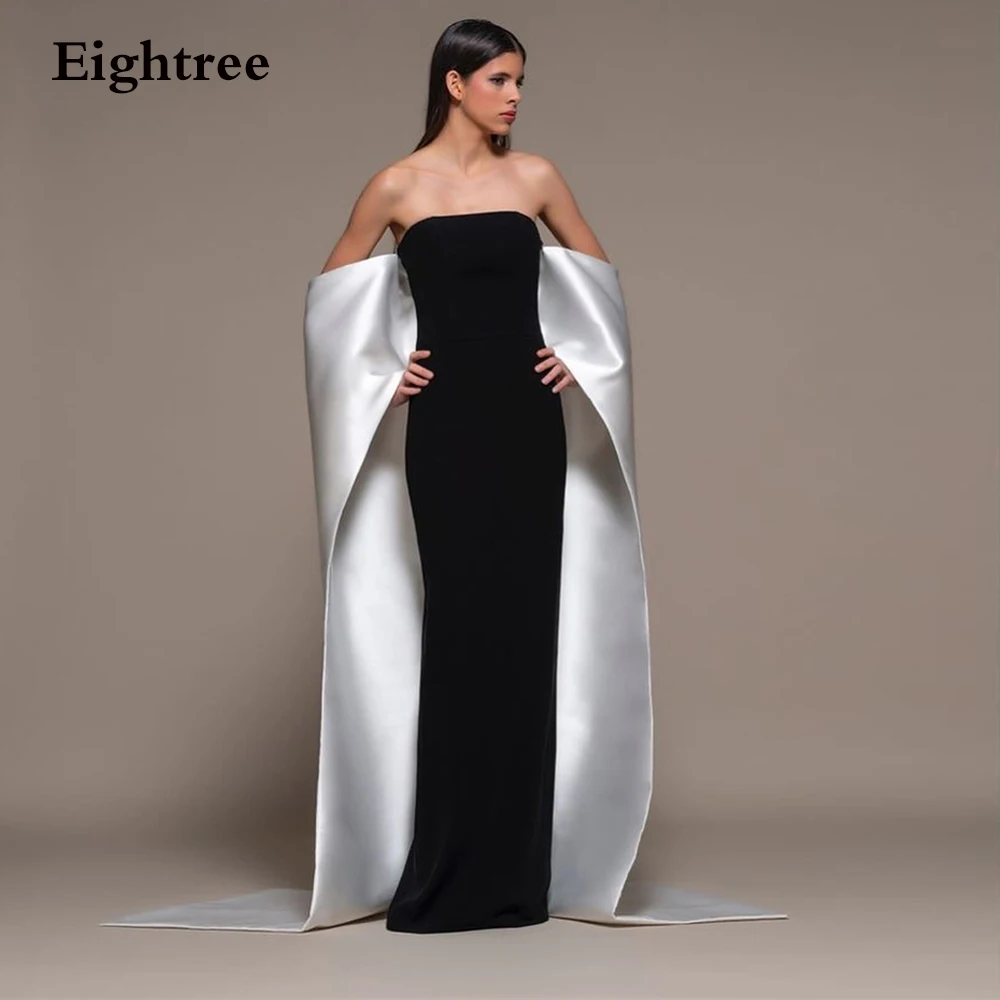 

Eightree Vintage Long Black/White Evening Dress Simple Satin Prom Gown Wedding Party Gowns Robe De Soirée Classy Formal Dresses