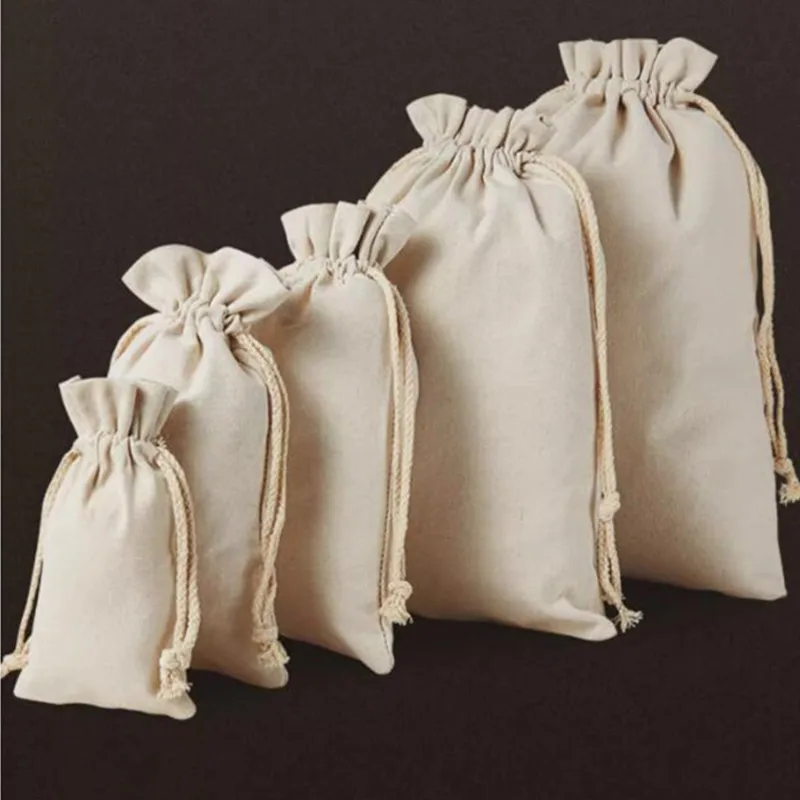 3PCS Cotton and Linen Drawstring Pull String Sack Packaging Storage Bag Seed Tea Rice Cloth Bags Ornament