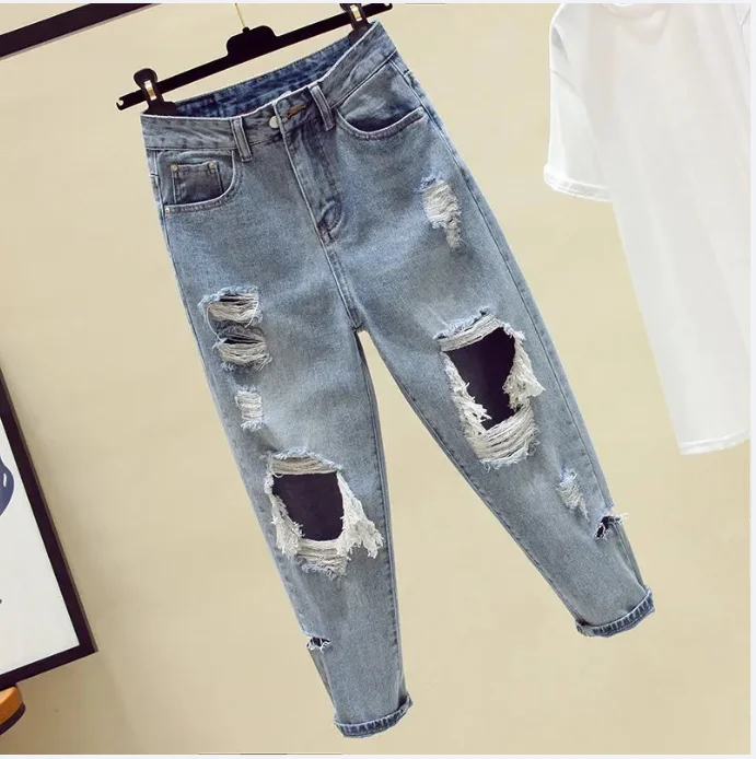 European American Fashion, Versatile Casual Washed Ripped Jeans, New Women's Spring and Summer  Leg Pants.  Jeans