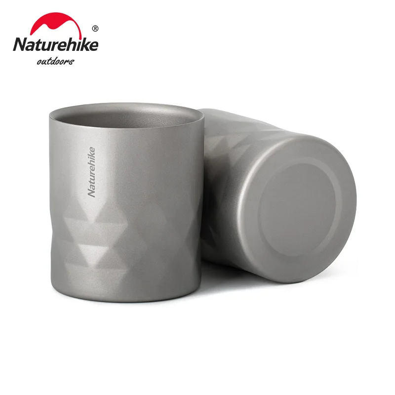 Naturehike Titanium Cup Camping Mug Ultralight Drinking Cup Outdoor Tourist Tableware 280ml Picnic Double Layer Titanium Cup