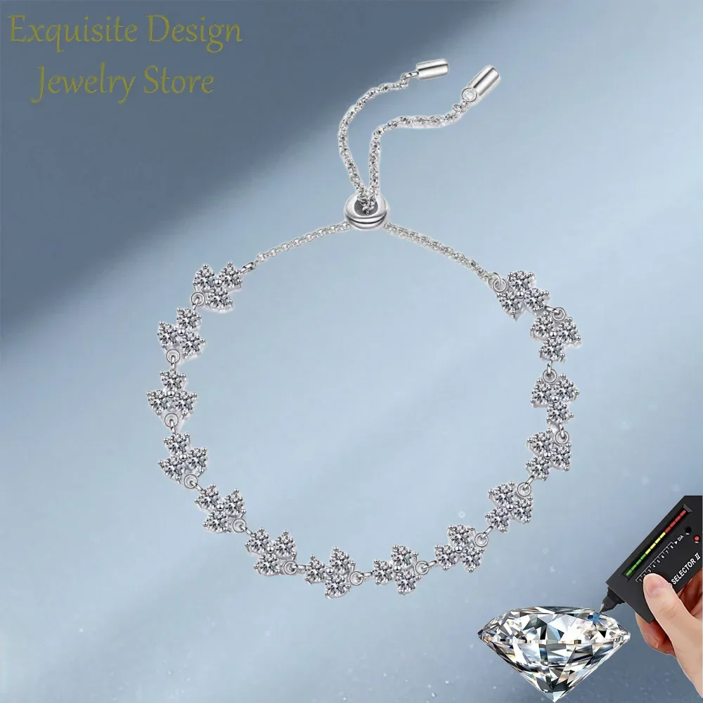 

Классический браслет 4,2 карата с полной инкрустацией муассанитом и бриллиантами, платиновый регулируемый браслет PT950 Push Pull, изысканный стиль ювелирных изделий