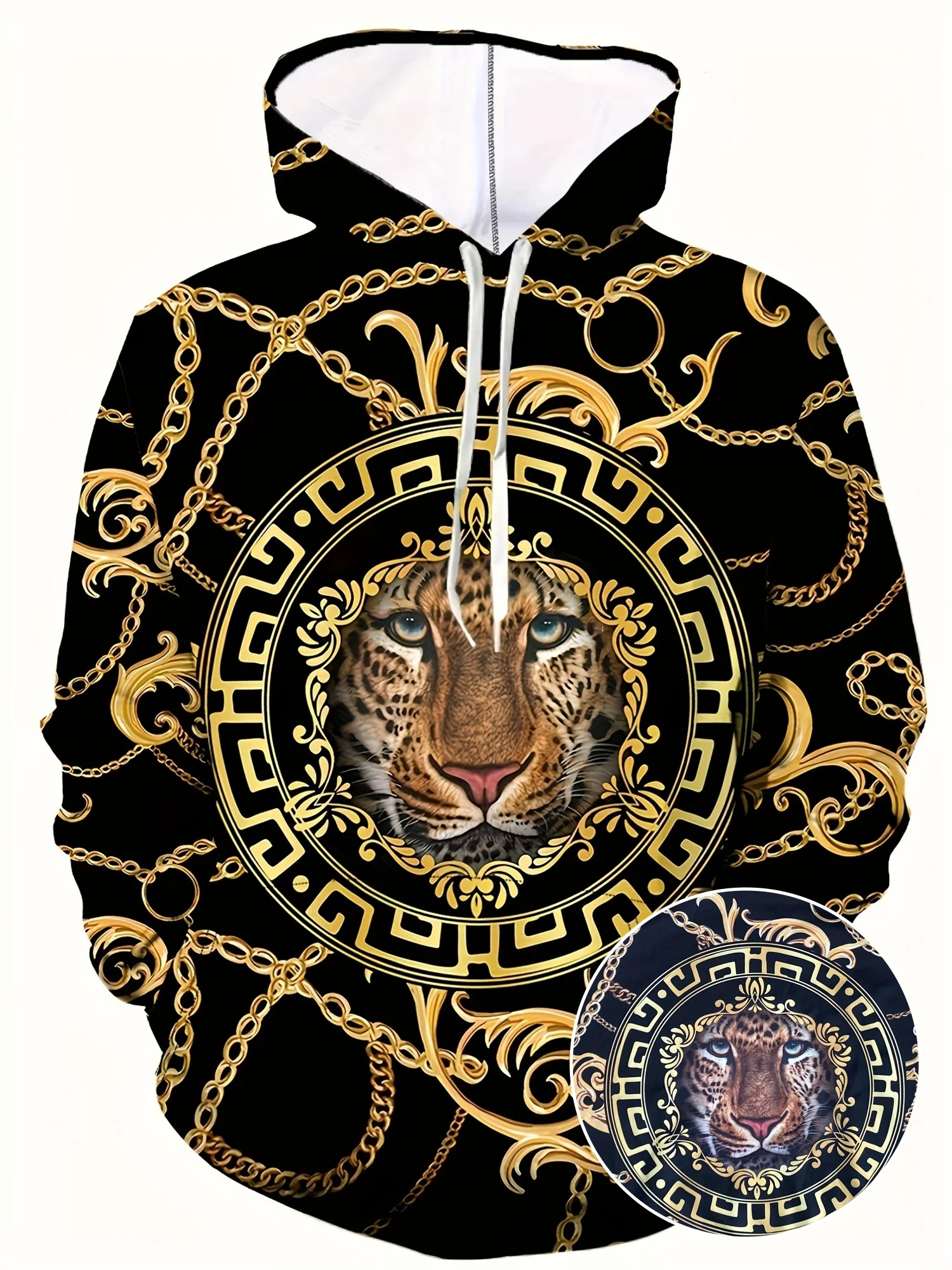 

Autumn and Winter Golden Chains 3D Tiger Hoodie Oversized Men's Cool Hoodie Men's Casual Picture Design Pullover Hooded Sweater