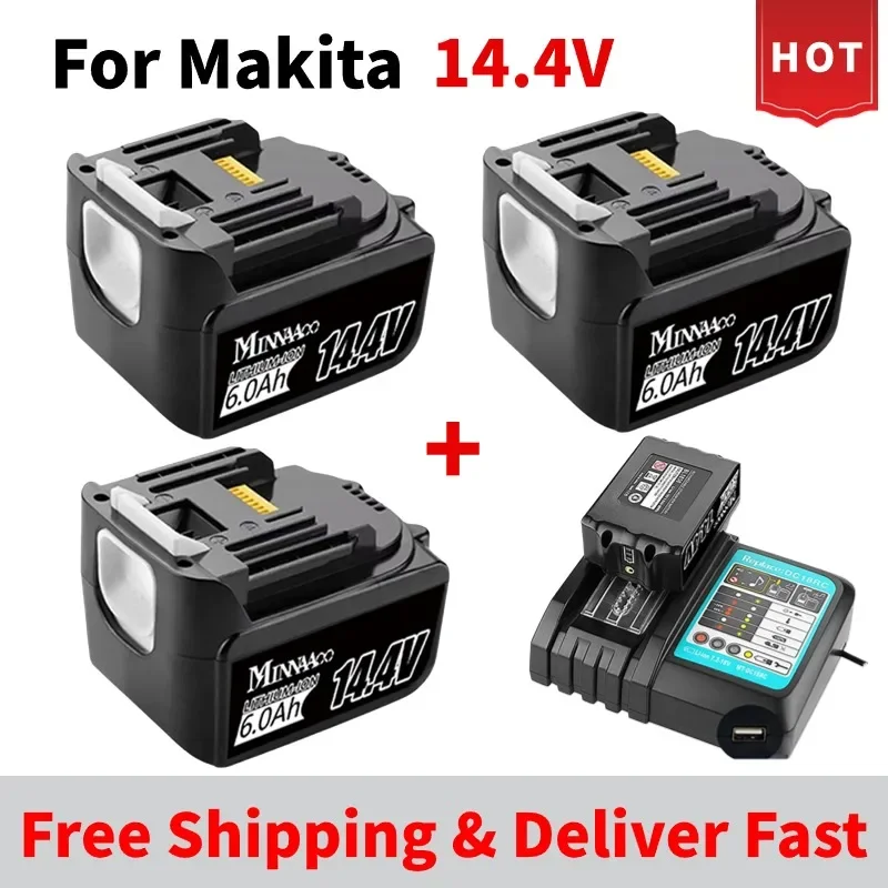 

2024 New 14.4V 6000mAH Battery for Makita BL1430 Replacement Lithium Battery LXT200 BL1415 194558-0 194559-8 Free Shipping