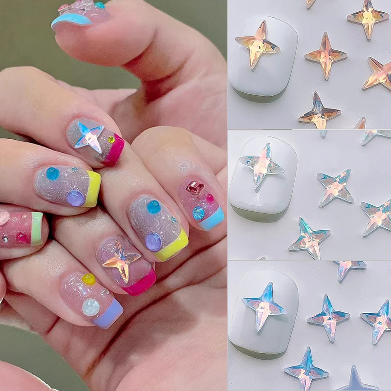 20/50/100Pcs Aurora Star Moon decorazione per unghie a forma di cuore dimensioni miste resina 3D Crystal Nail Charm Parts accessori per Manicure fai da te