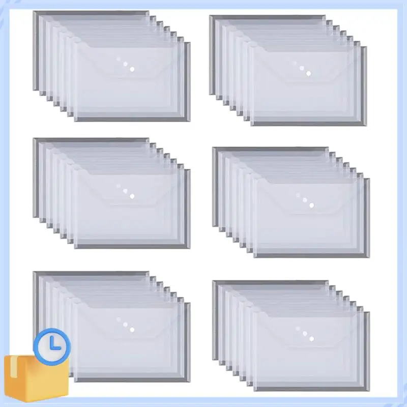 Popular 50PCS Transparent Waterproof Envelope Folder With Buttons A4 Size Thickened Plastic Material For School Office