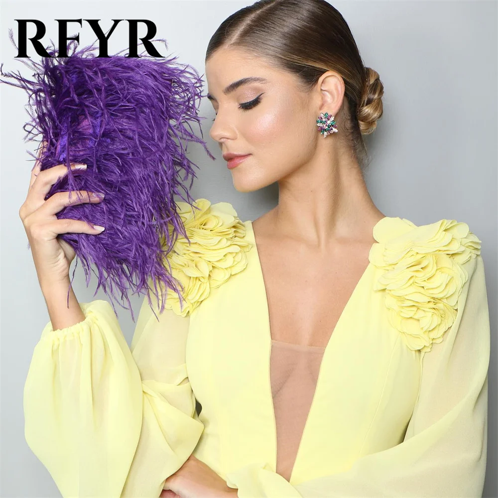 RFYR Yellow Special Occasion Dresses V Neck Chiffion Formal Gown Long Evening Dress with Split vestidos de fiesta Customized