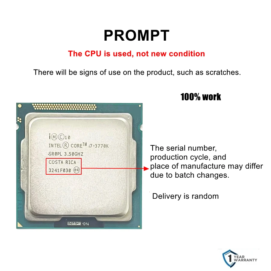 معالج Intel Core i7 3770K 3.5 جيجا هرتز 4-Core CPU 77W LGA 1155