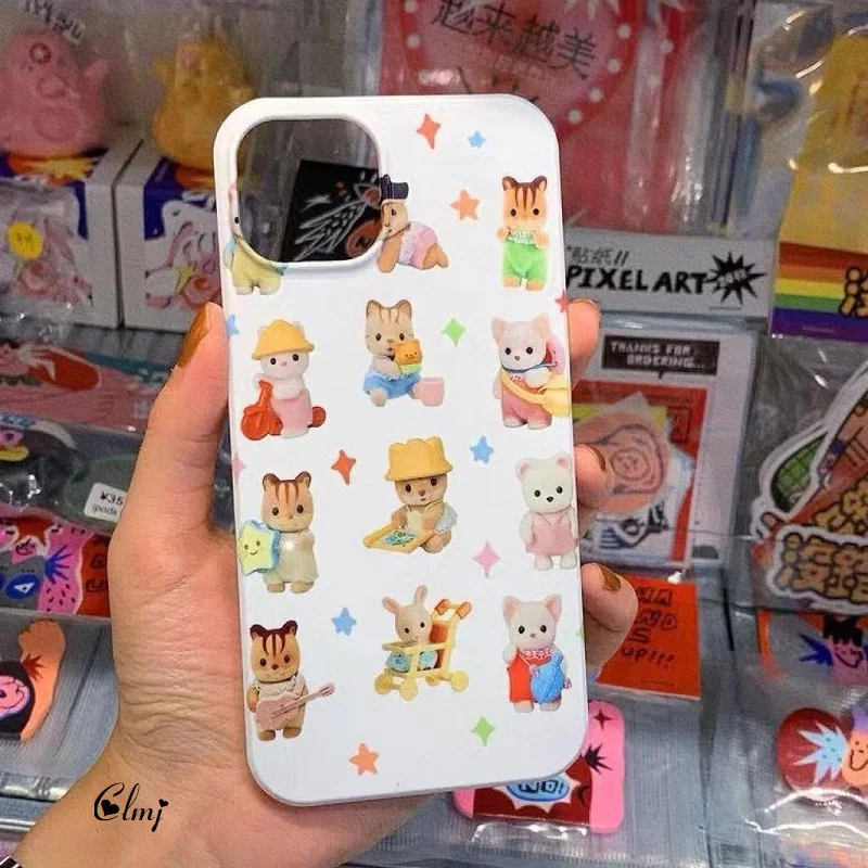 Clmj Cute Vintage Bear Cartoon Animal Star Phone Case for iPhone 16 15 14 13 12 11 Pro Max XS XR XSMax 6 7 8 Plus Glossy Cover