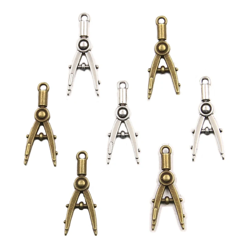 20PCS 11*28mm Metal Alloy Two Color Pencil Compass Charms Study Pendant For Jewelry Making DIY Handmade Craft view 6