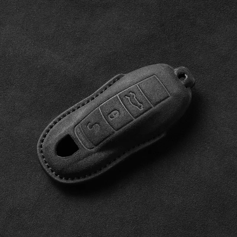 Leather Car Key Case for Porsche for Panamera Macan Cayenne Cayman Boxster 911 9ya 971 Protector Suede Keychain Auto Accessories