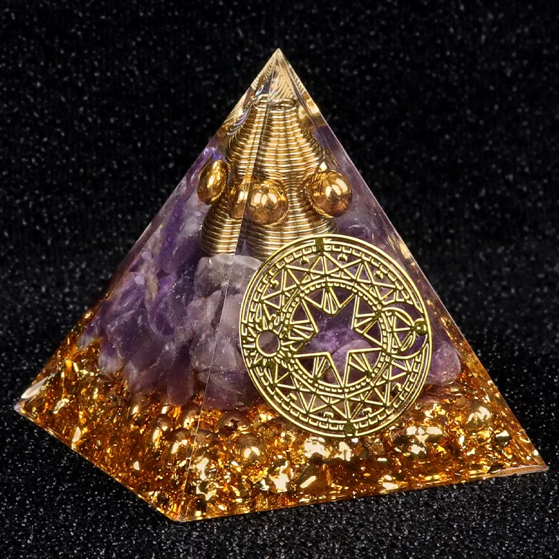 Crystal Stone Pyramid Ornament Natural Amethyst Gold Obsidian Energy Stone Pyramid Healing Reiki Home Decoration 6x6cm