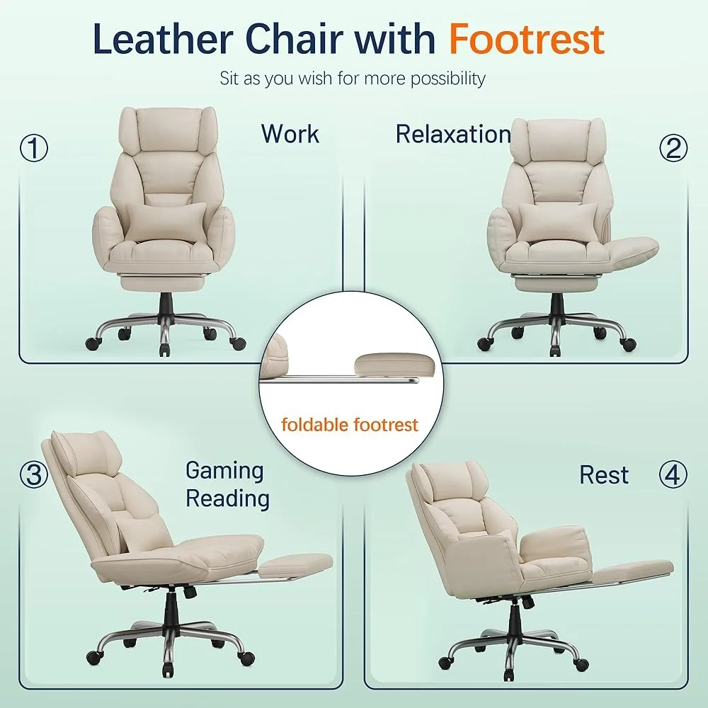 

Executive Office Chair with Footrest Cross-legged Design Adjustable Lumbar Support Wide Seat Ergonomic Gaming Chair