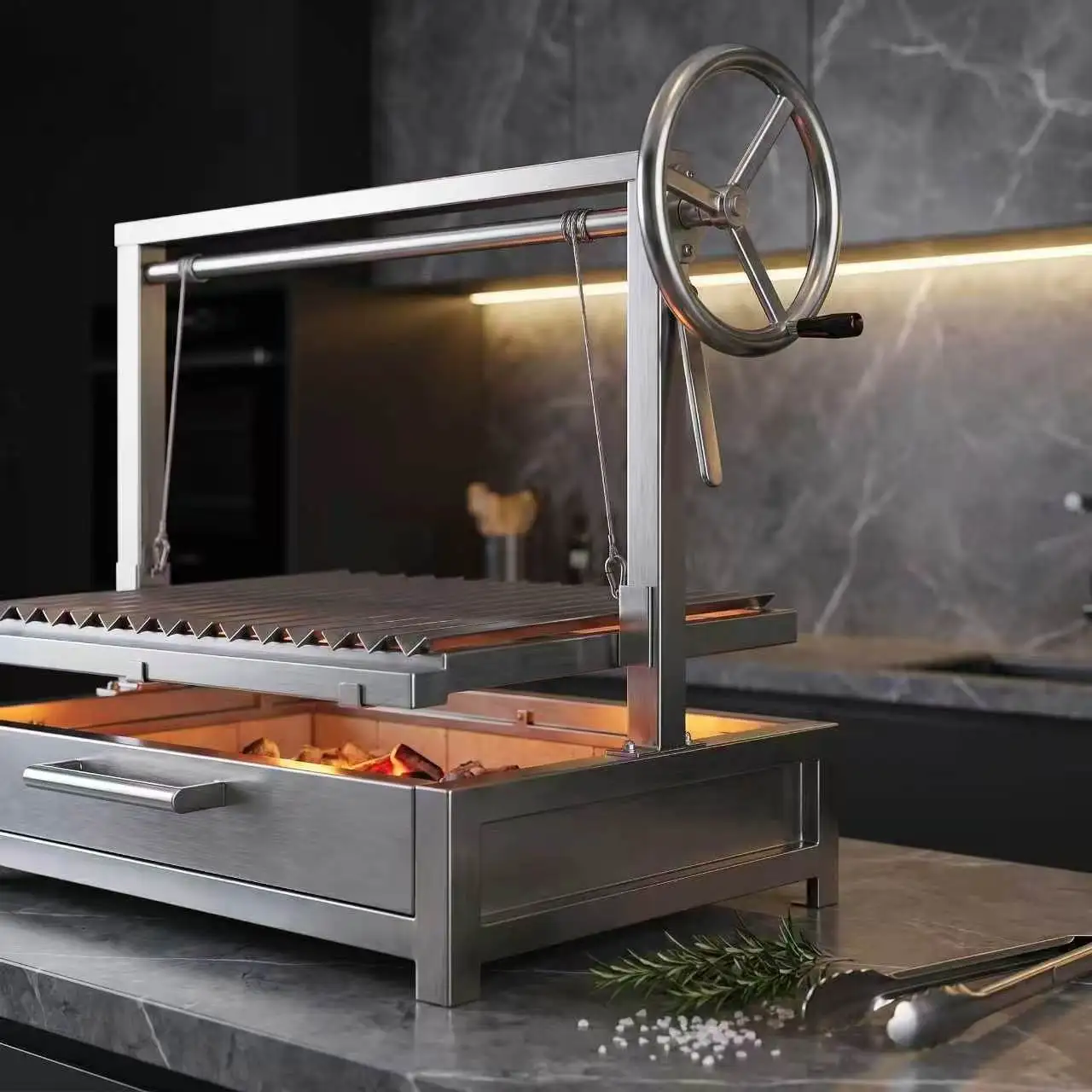 Gastronomy Grade Stainless Steel Argentine Grill With Double Layer Grates For Professional Heat Control