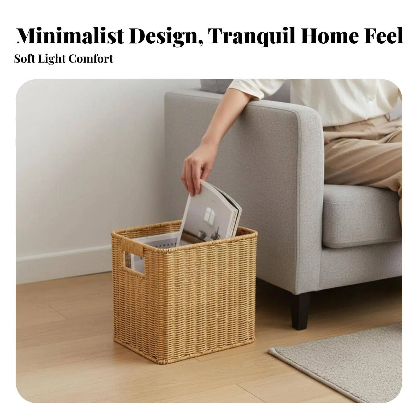 

Woven Periodical Basket Japanese & Design Rectangular Woven Basket Space-Saving Design Long-Enduringing for Readers, Homeowners