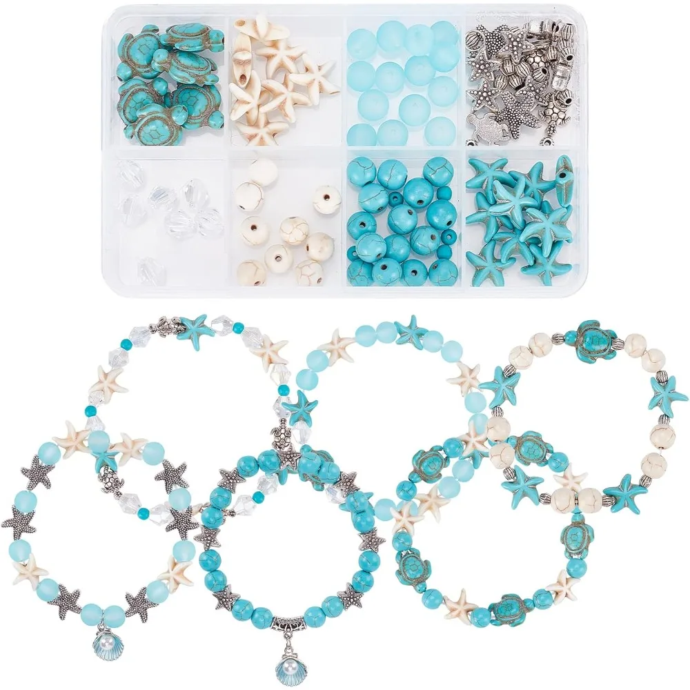 

DIY 6 шт. стиль бирюзовый черепаха бусины морская звезда бусины 8 мм бисер браслет набор для изготовления черепаха комплект