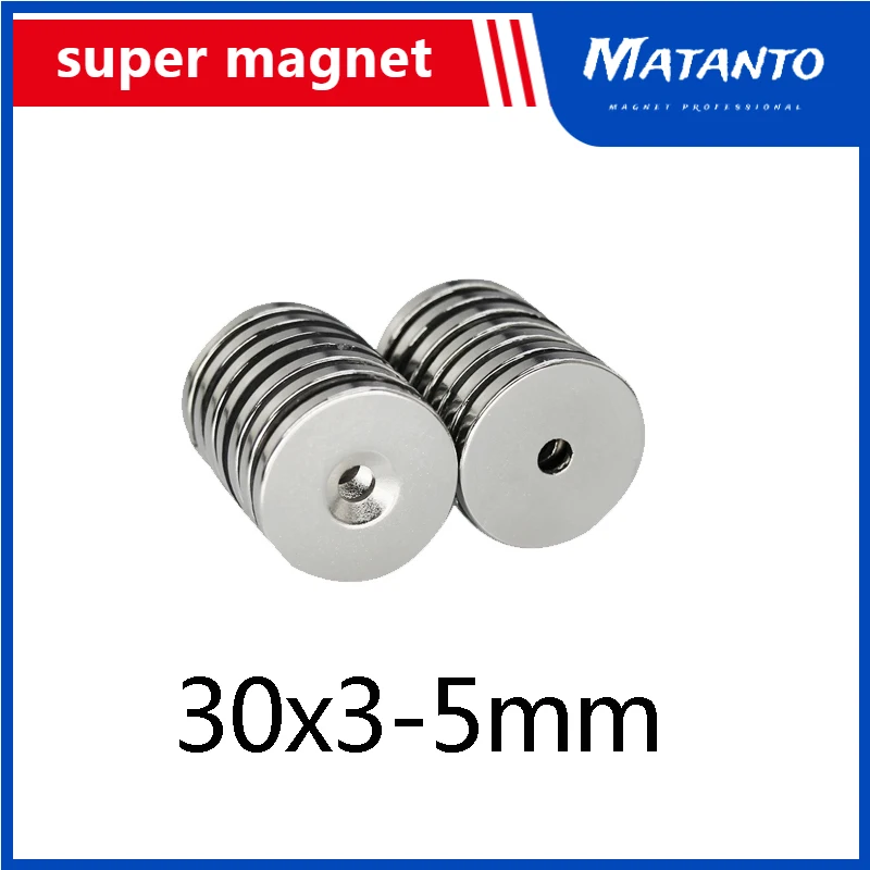 1/2/5/10/15/20PCS 30x3-5mm Strong Rare Earth Neodymium Magnets N35 NdFeB Countersunk Powerful Magnetic Magnet  30*3-5mm