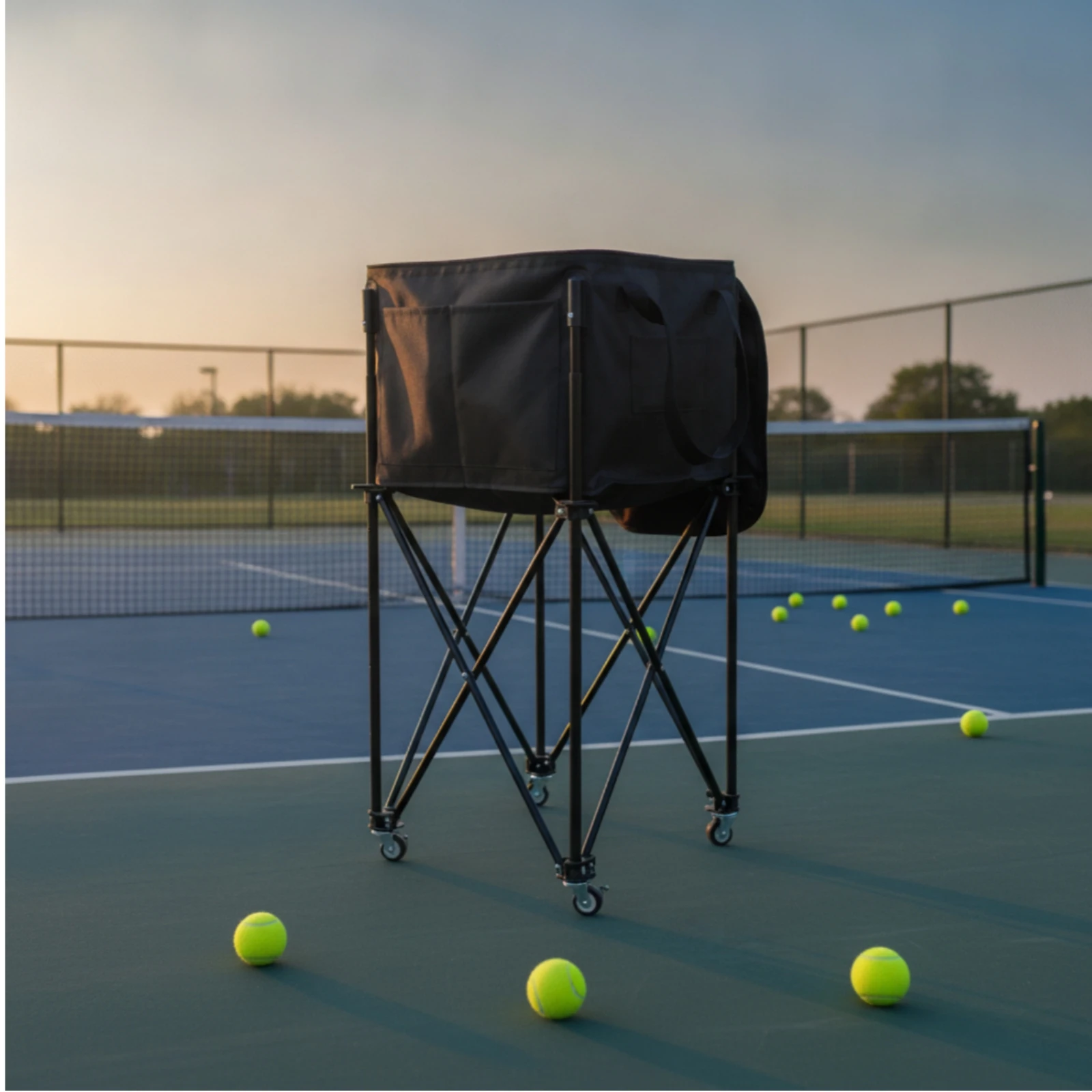 

Foldable Tennis Ball Cart Metal Frame Tennis Ball Cart Carry Straps Large Capacity for Training Sessions