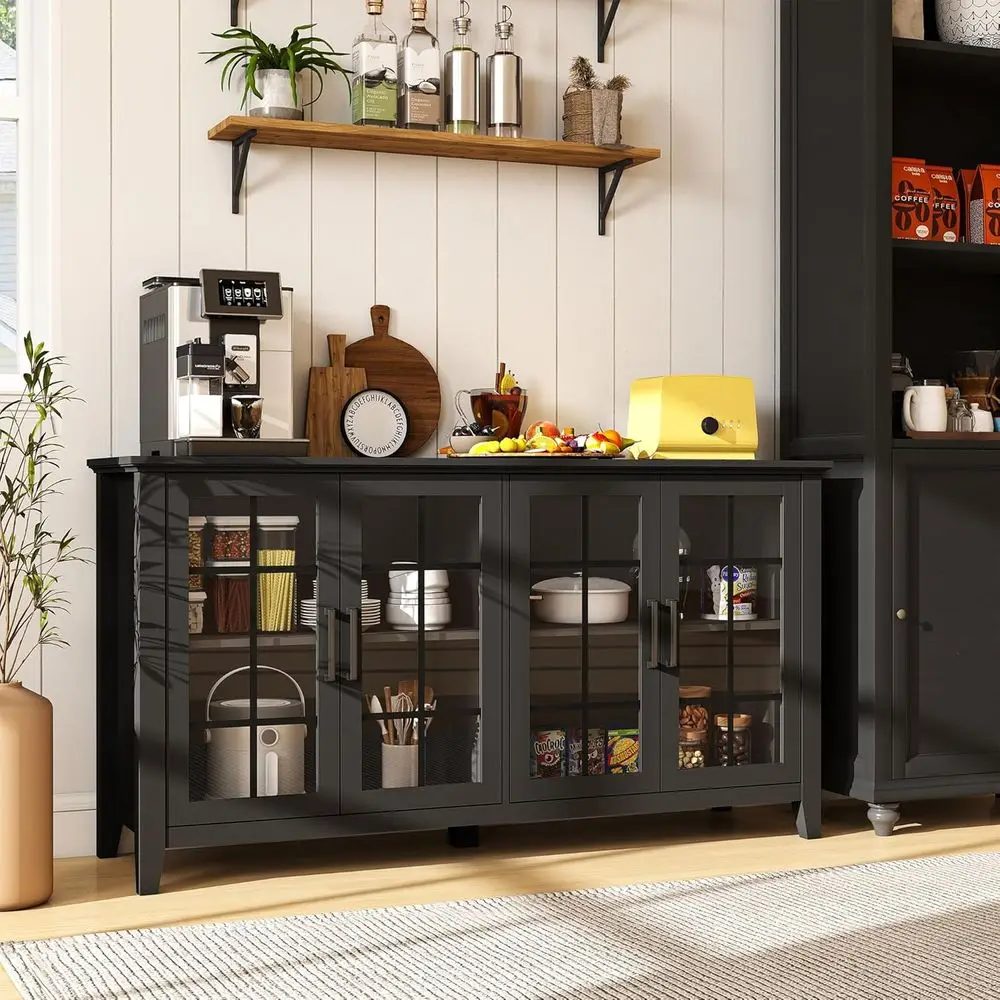 

Черный 63-сервант-буфет со стеклянными дверцами, хранилищем для кофе и вина для обеденных и гостиных