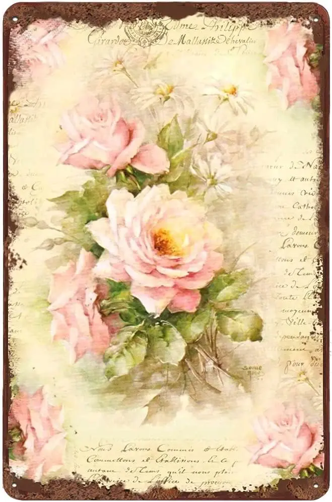 UNBARD Rosa Rose Antikes Vintage Blechschild Blumendekoration Florales Metallschild für Zuhause Büro Kaffeebar Club Kneipe Laden Einweihungsgeschenk