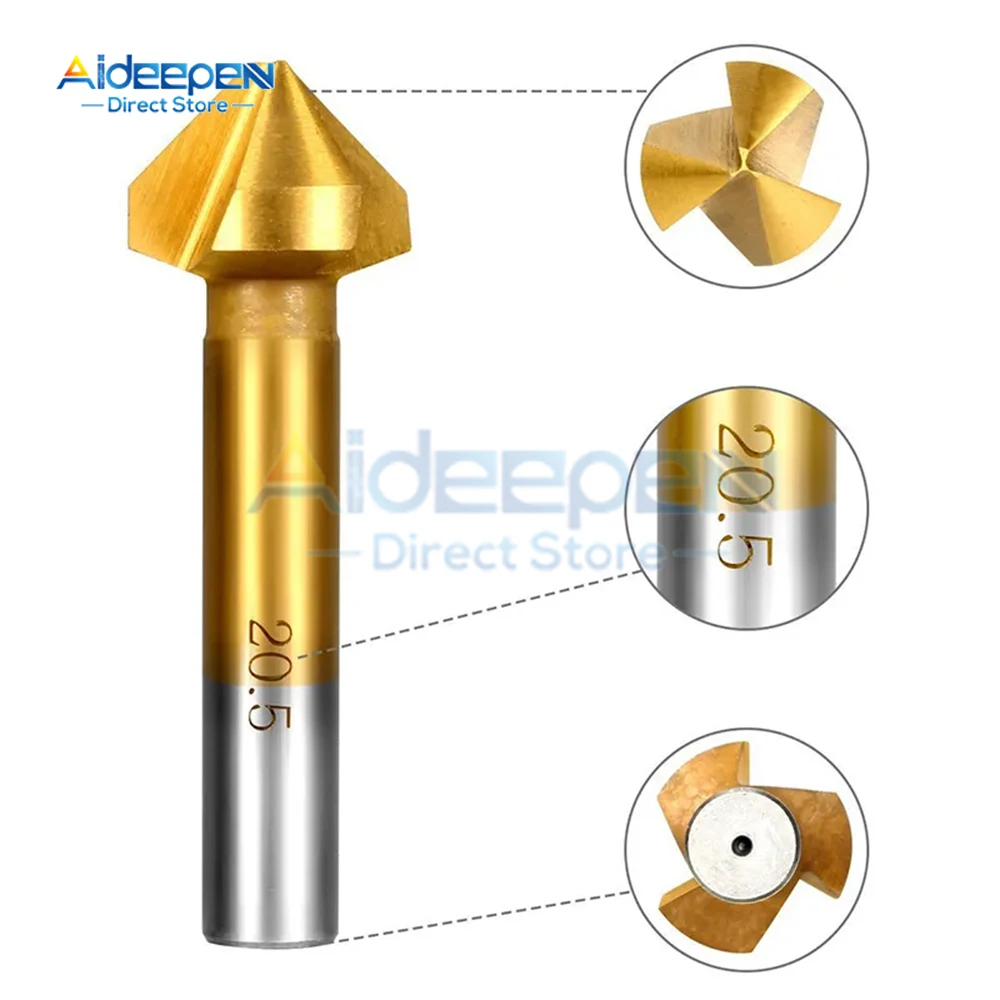 6ชิ้น6.3-20.5มิลลิเมตรไทเทเนียมรอบก้าน3ขลุ่ย90องศาไฮสปีด chamfer Chamfering ตัด end Mill เครื่องมือ Countersink สว่านชุด