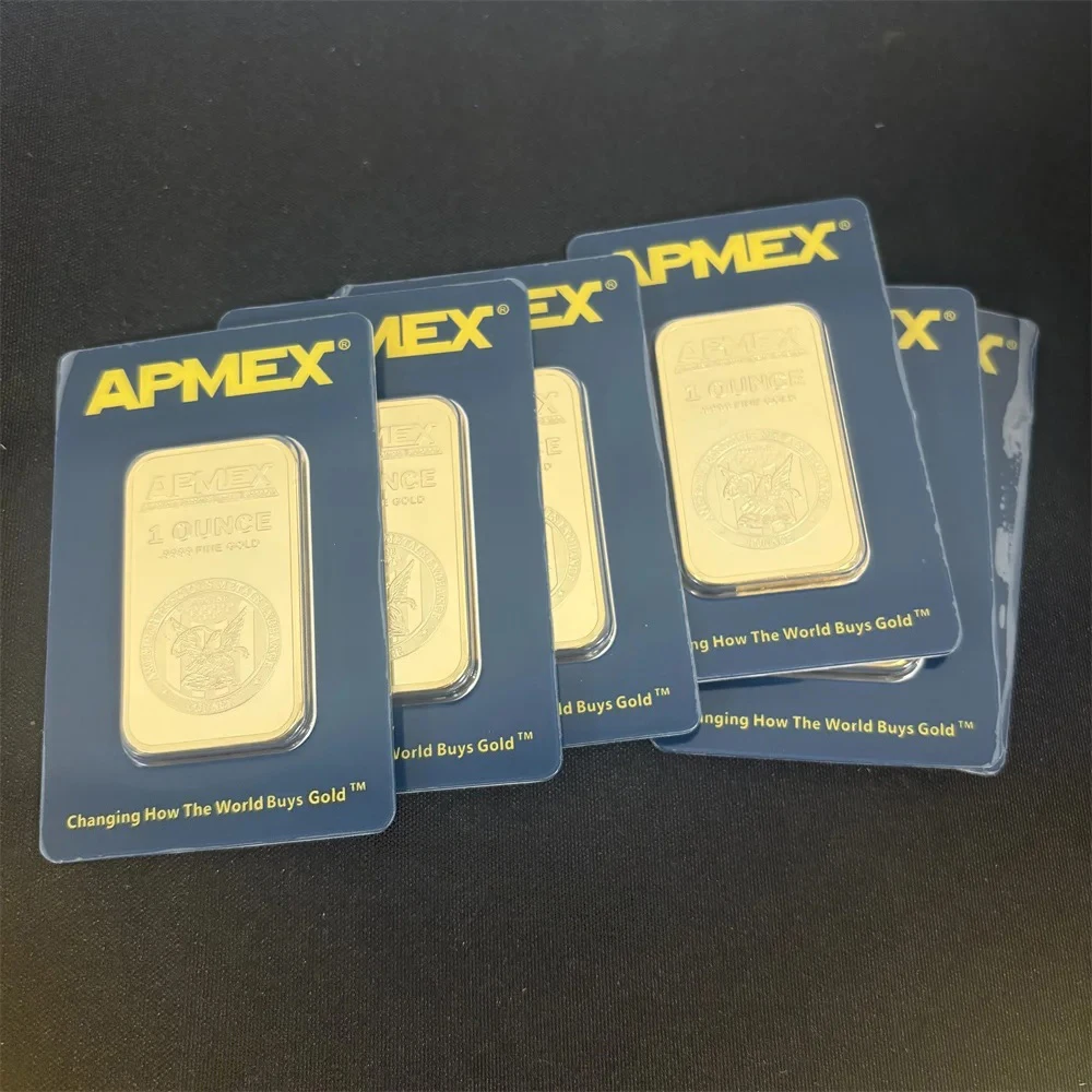 1 OZ Apmex Gold Plated Bar Apmex Bullion Non-Magnetic Copper Sealed Packing Golden Silver Bar Metal Collectibles Business Gift
