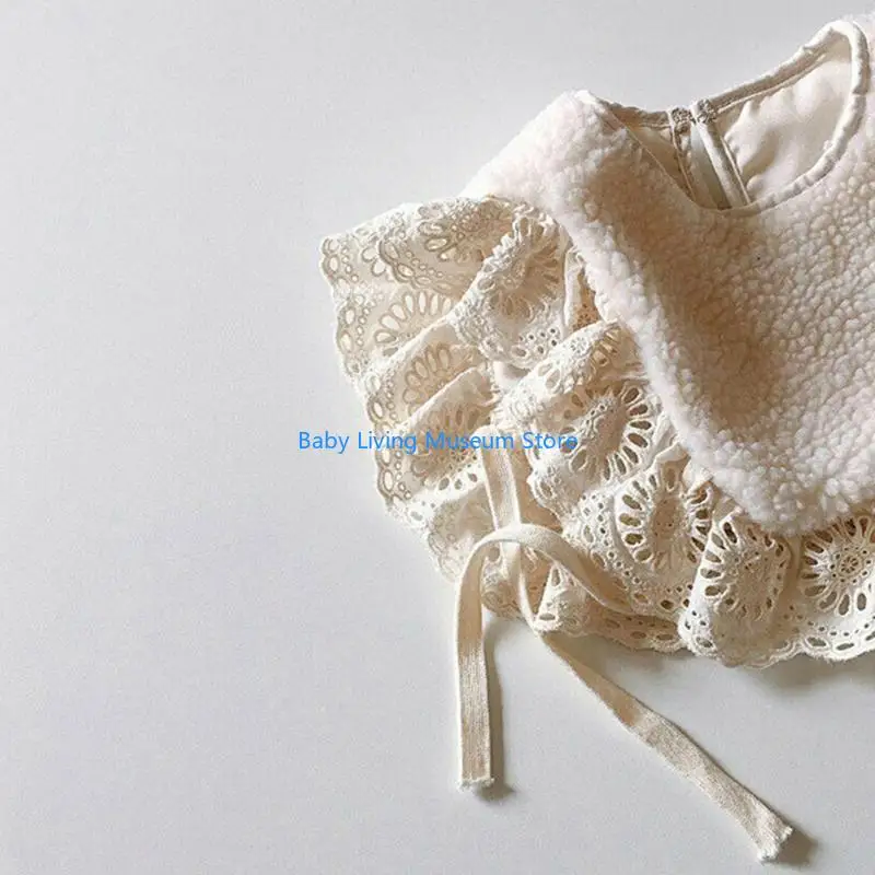 

P31C Baby Girls Lace Princess Bibs Solid Color Infants Toddlers Winter Thicken Vest