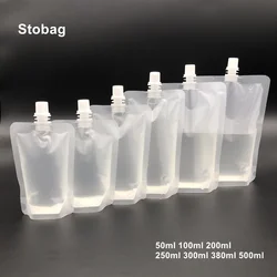 StoBag 50pcs Transparent Matte Liquid Packaging Nozzle Bags Juice Beverage Yogurt Milk Sealed Stand Up Storage Reusable Pouches