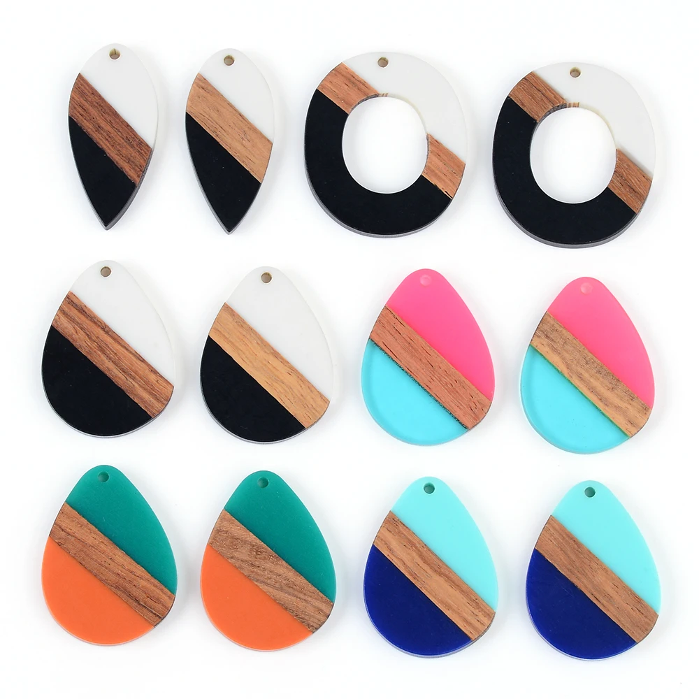 6PCS Mixed shaped Accessories Natural Wood & Resin Splicing Hand Made DIY Making Charms Jewelry Findings & Components Wholesale