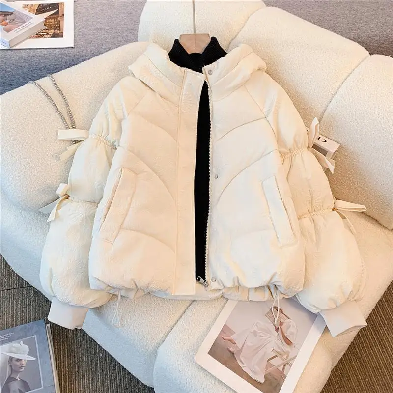 Women's Autumn Winter Outerwear Tops Cotton Jacket Hooded Short Outer Matching Design Luxury Brand Simple Fashion Comfortable