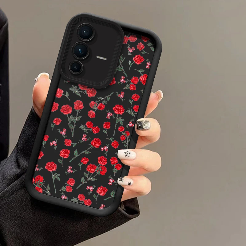 Phone Case For Vivo X100S X100 Pro X200 FE Rose Flowers Pattern Cover For Vivo X90S X90 X80 Pro X70 Shockproof Silicone Cover