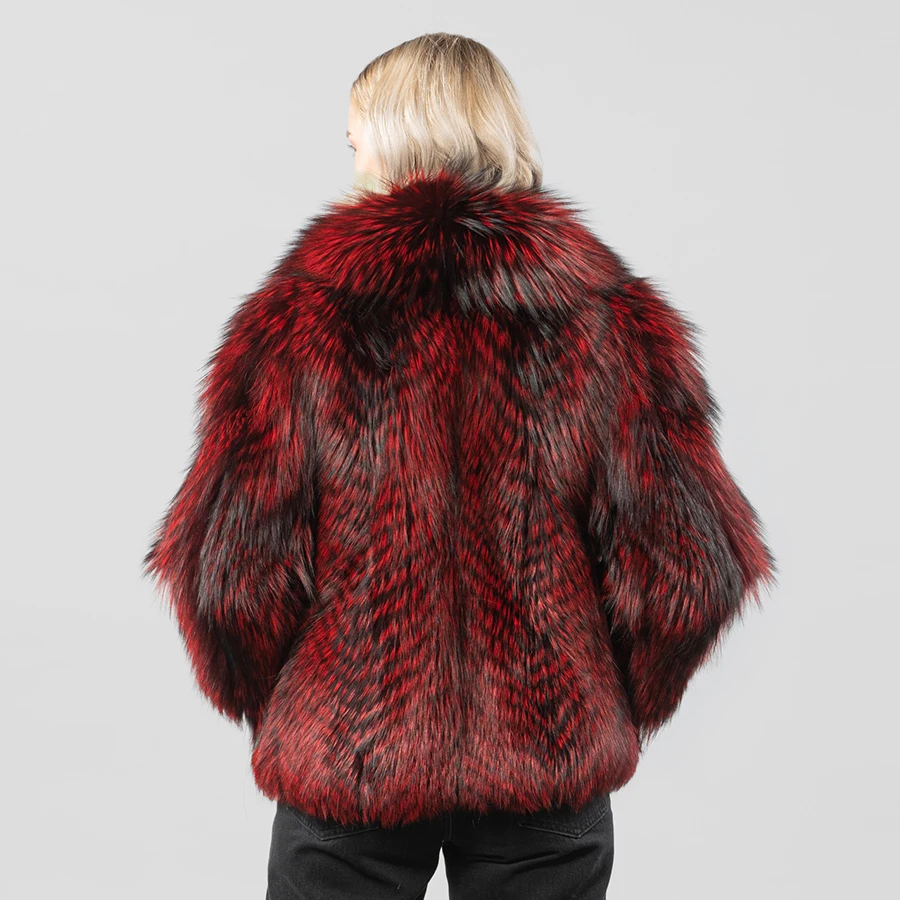 Real Red Silver Fox Fur Jacket With Collar Natural Fox Fur Coat Women's Winter Jacket Best Selling Genuine Fur Outerwear