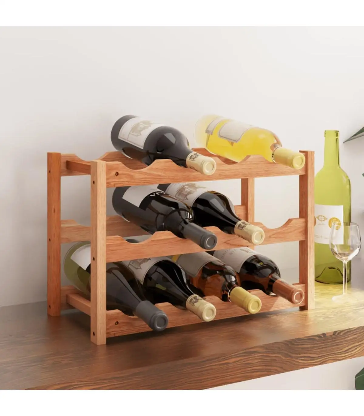 Wine Rack for 12 bottles solid wood Walnut