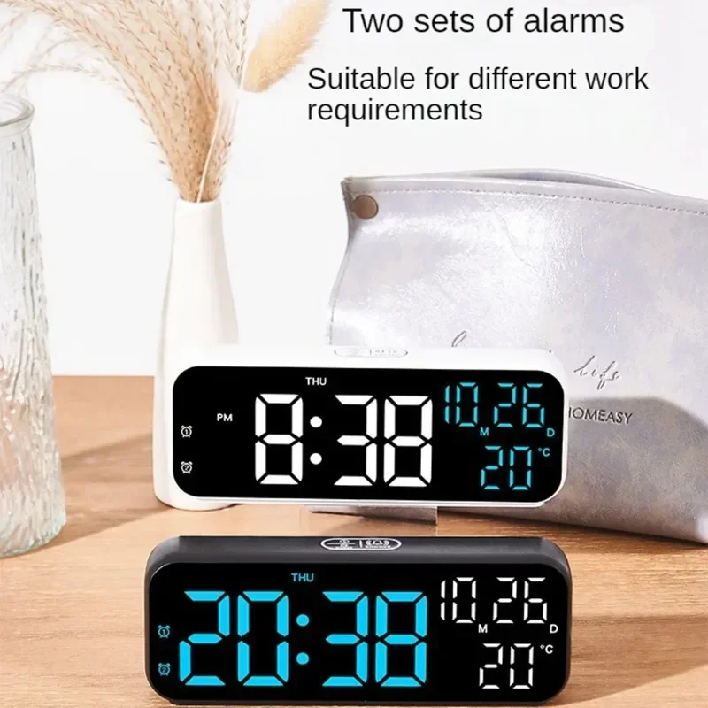 Digital Alarm Clock LED Electronic Table Clock Voice Control Temperature Date Week Display Night Mode 12 24H Adjustable