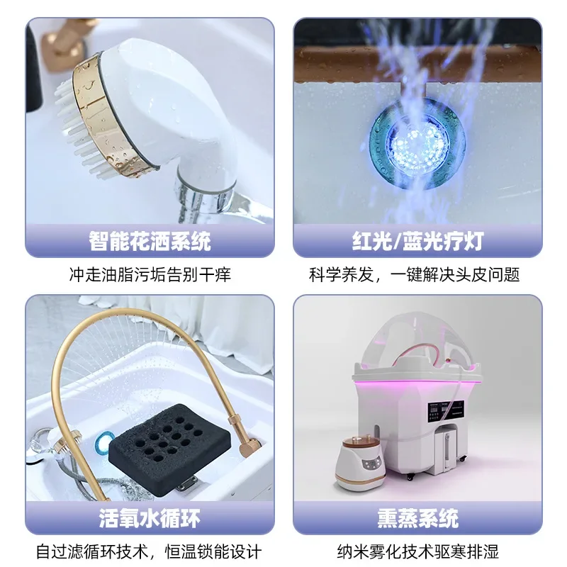 Mobile Head Spa Basin for Beauty Salon, Multifunctional Head Treatment Machine for Hair Wash & Ear Care