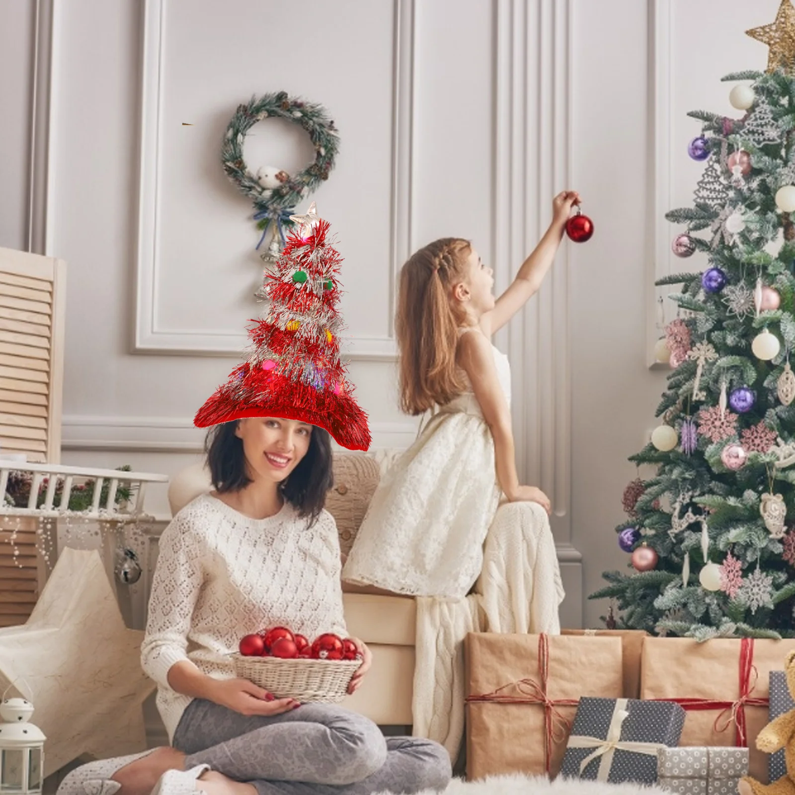 

1Pcs Christmas Hat with Light Nonwovens Glowing Xmas Tree Shaped Party Hat One Size Fits Most Colorful Lamp Festival Prop