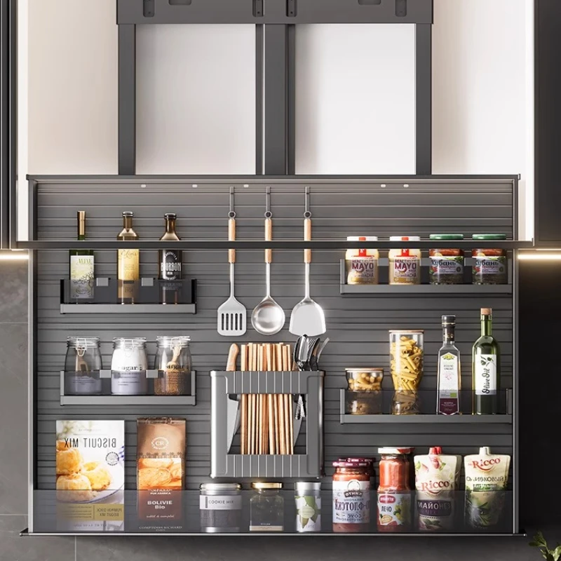 Voice-activated vertical pull-down electric kitchen cabinet intelligent lift basket puller hanging cabinet seasoning rack basket