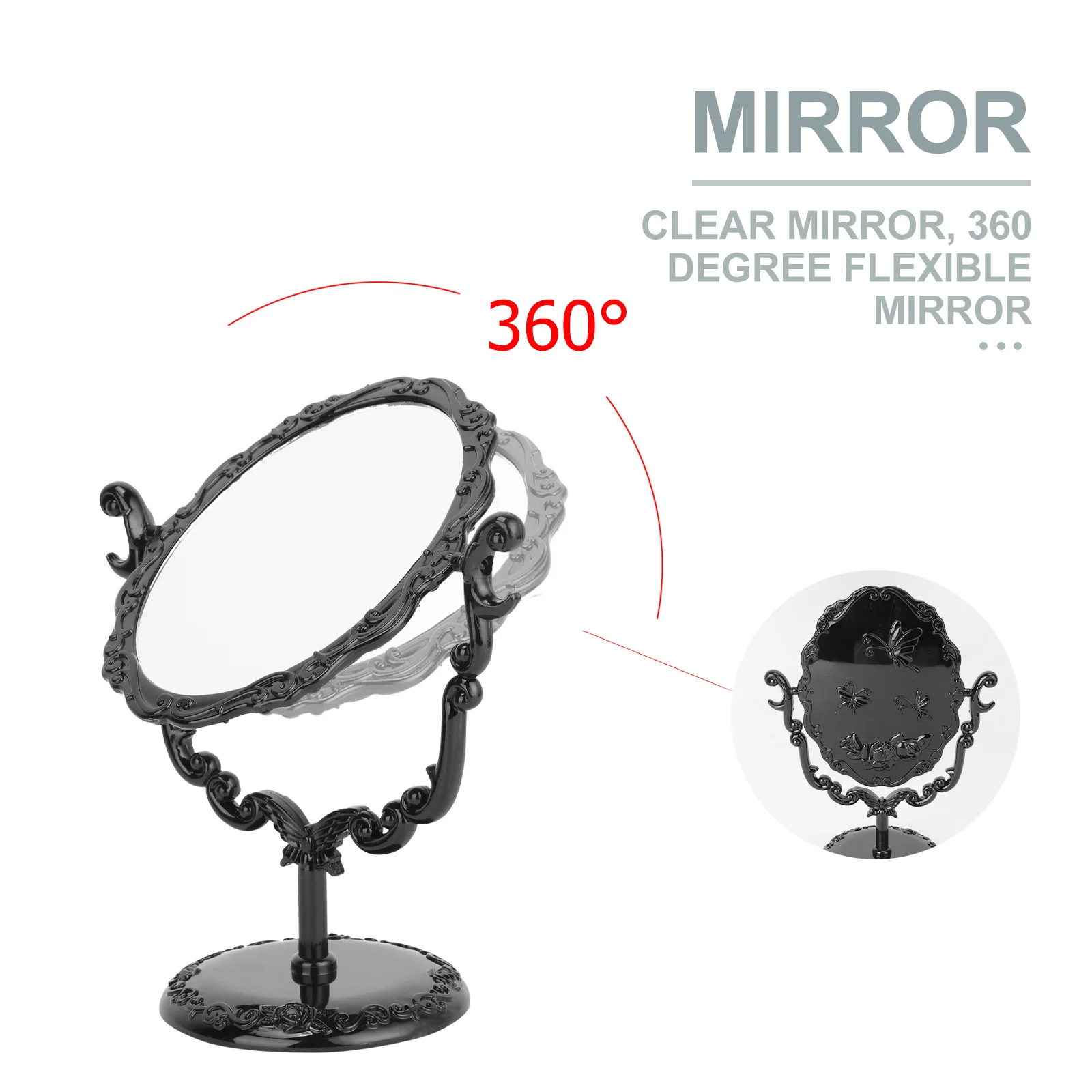 

Gothic Vintage Desktop Comestic Mirror Rose Black Frame 360 Degrees Rotatable Adjustable Stable Stand Elegant Gift
