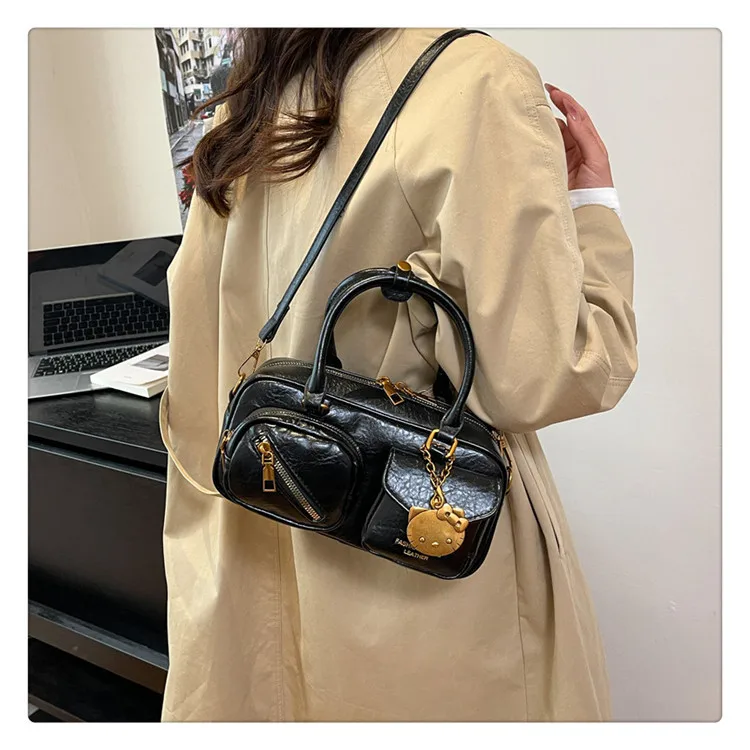 حقيبة بولينج للنساء 2025، حقيبة يد جلدية متعددة الجيوب، مقبض علوي عصري وحقيبة كتف، محفظة كروس على الطراز العتيق