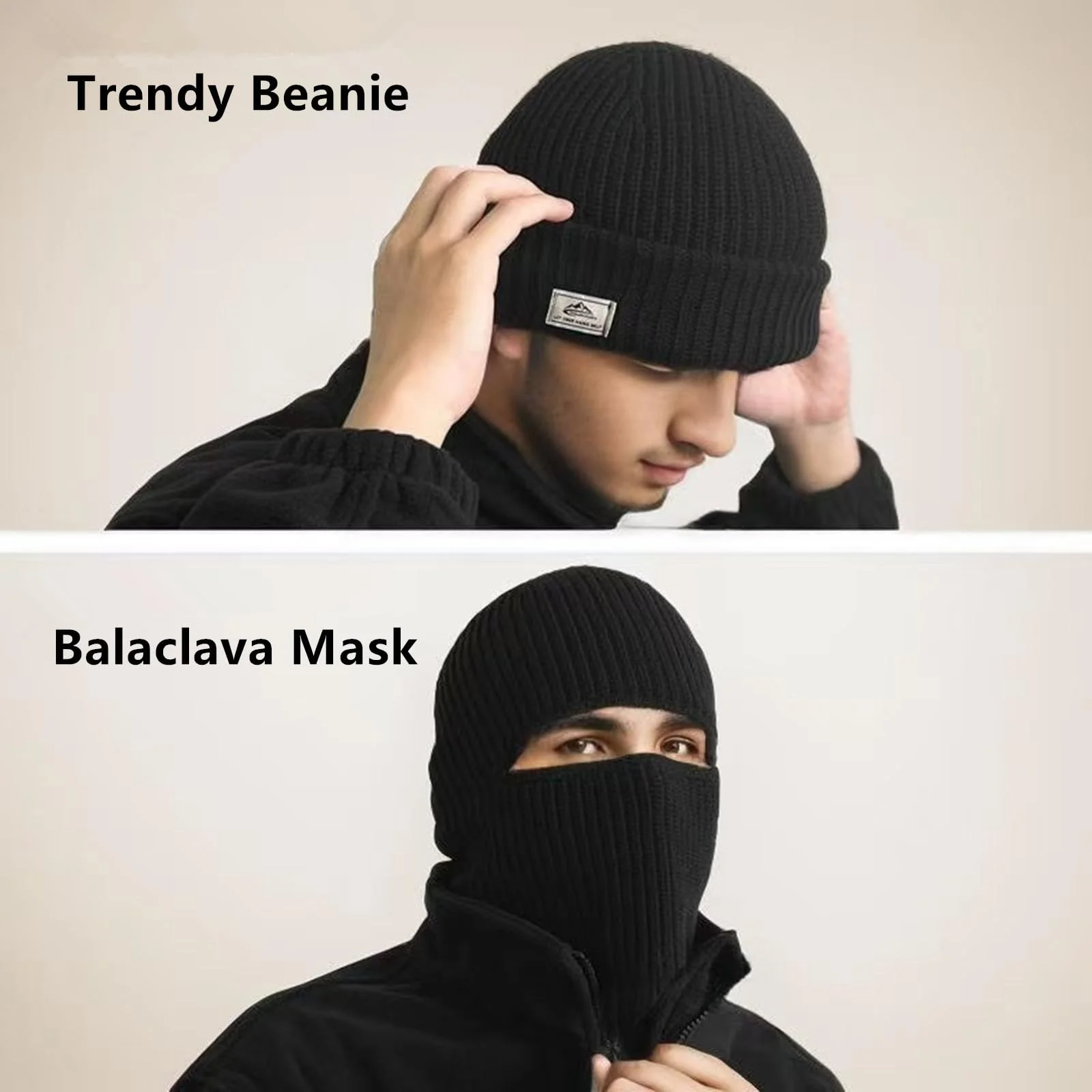 Topi Balaclava Musim Gugur Musim Dingin Anti Angin Hangat Masker Ski Hitam Masker Anti Dingin Topi Beanie untuk Pria 2 in 1 Topi Rajut Bersepeda Luar Ruangan