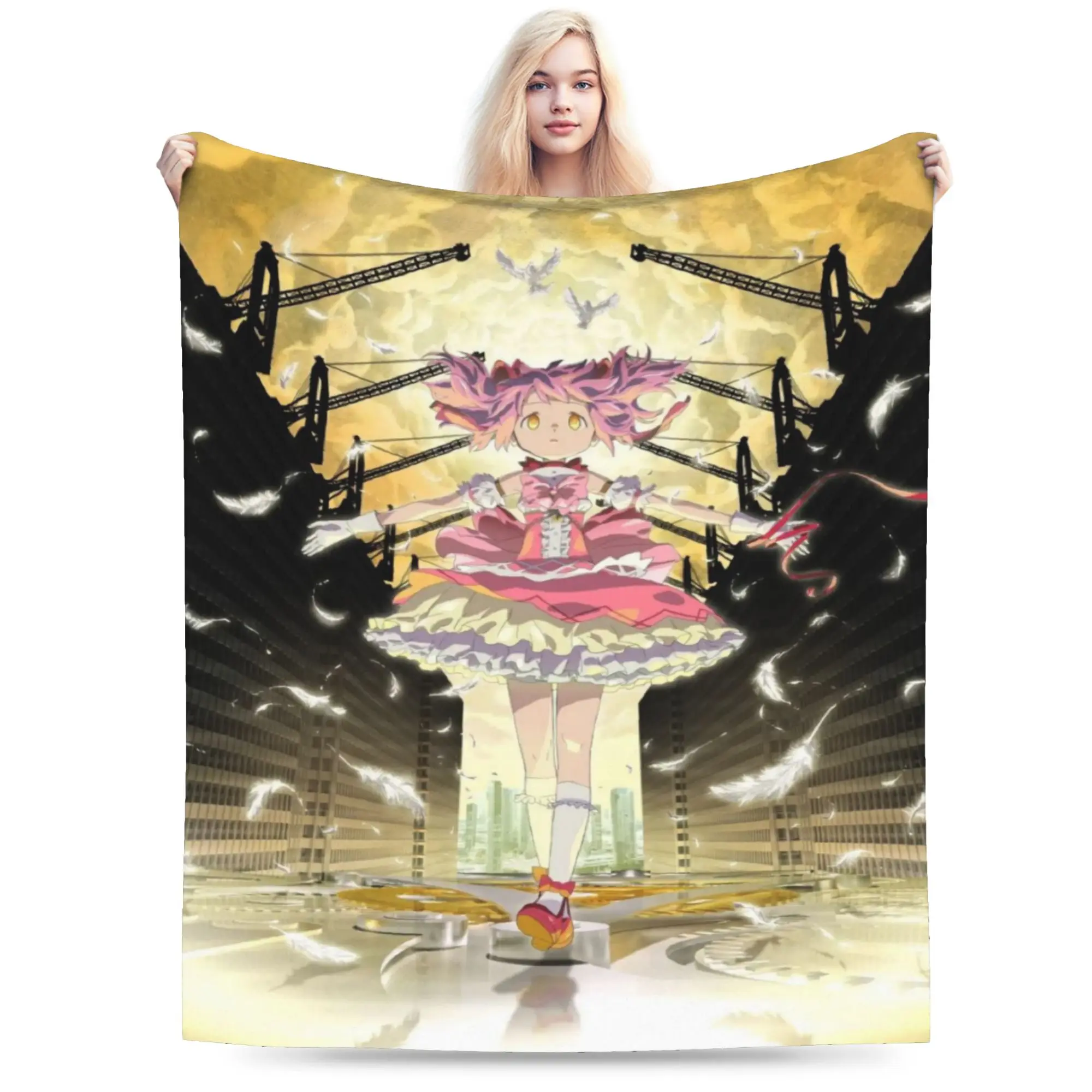 Stylish Puella Magi Madoka Magica Anime Blanket Lightweight Thin Fleece  Cozy Throw Blanket Machine Washable