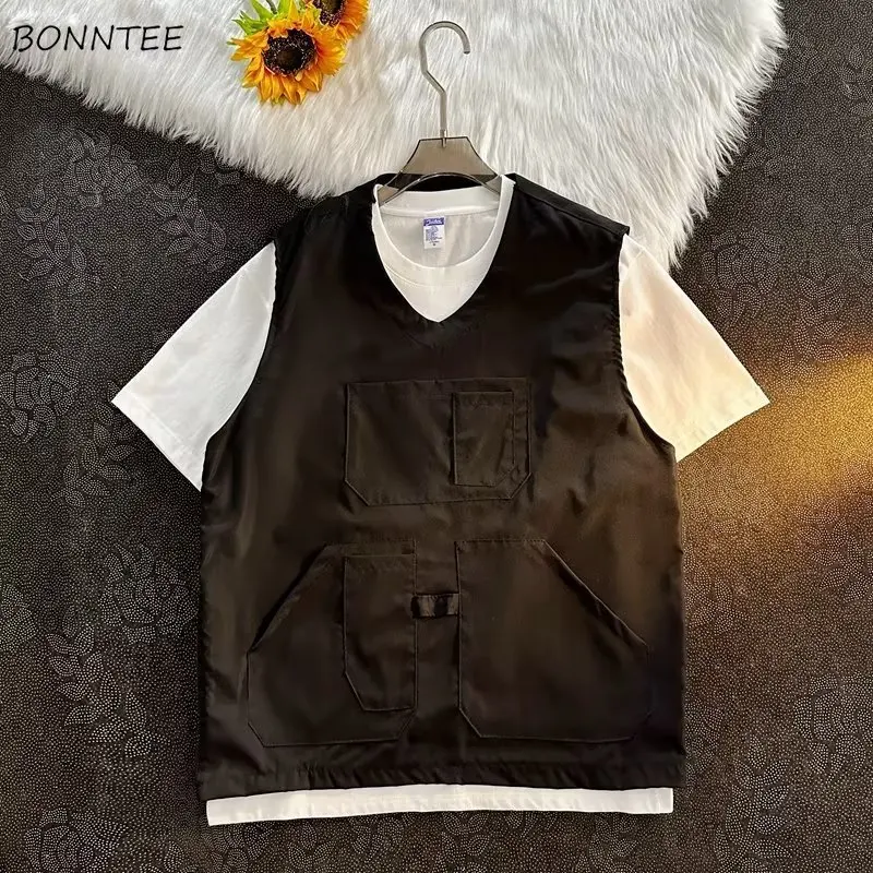 

Мужские жилеты-карго, чистые тактические тонкие летние жилеты без рукавов, винтажные военные универсальные жилеты для подростков, красивый японский стиль M-3XL