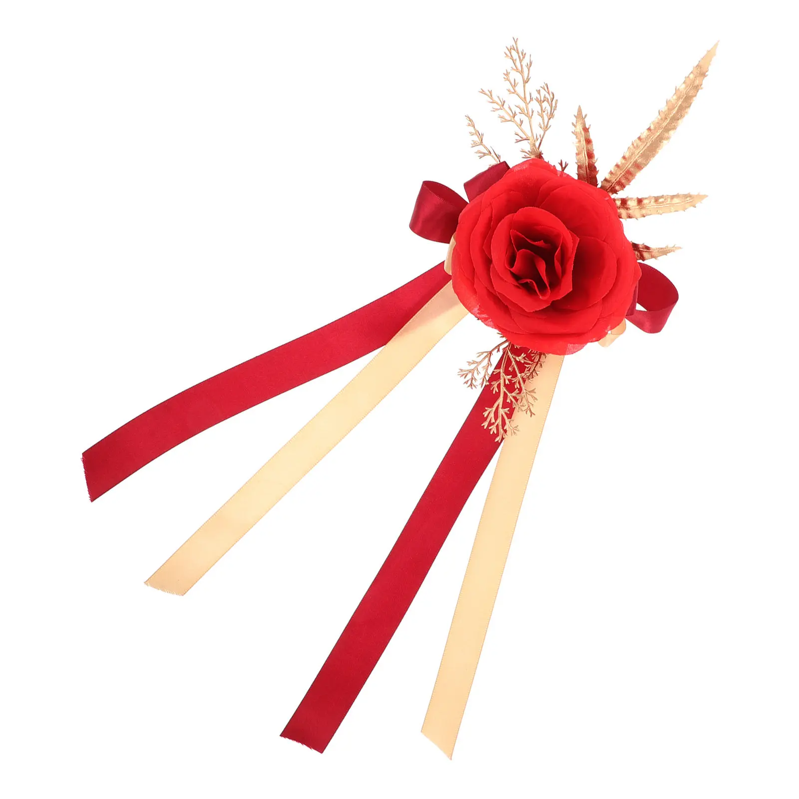 High Realism Red Artificial Rose Wedding Car Decoration Rear View Mirror Floral Accent Bridal Party Automotive Decor